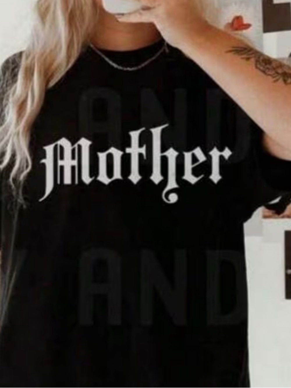 Gothic Mother Graphic Tee - Black with White Old English Print
